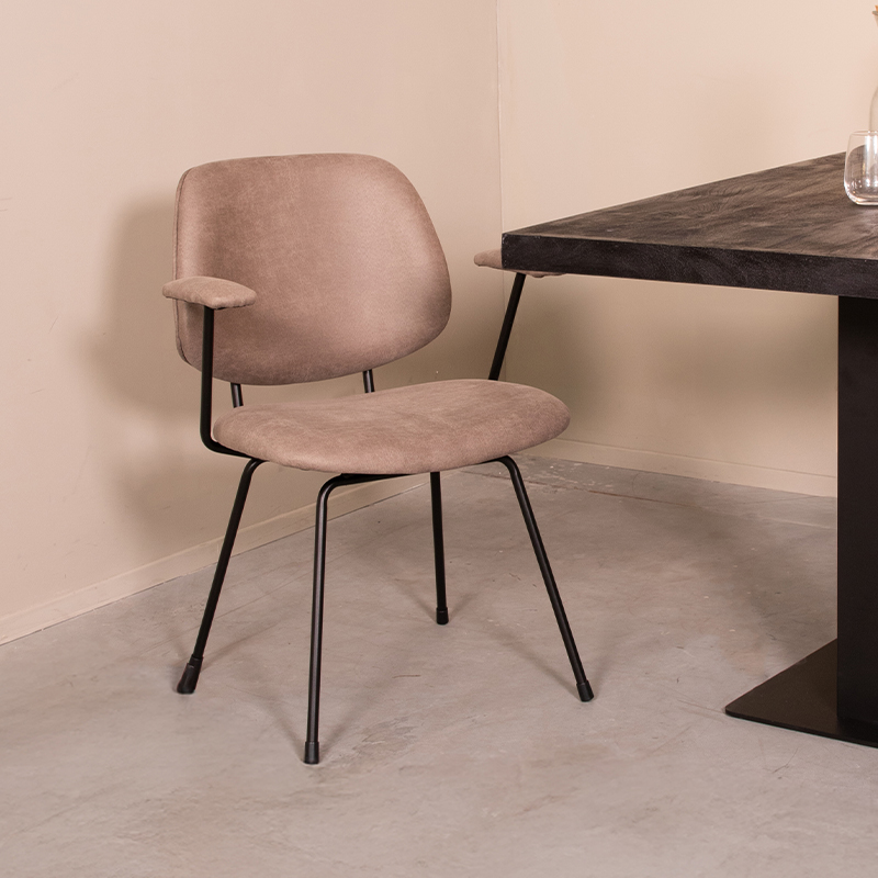 Eetkamerstoel Rivano - Taupe - Micro Suede - Zwart Metalen Frame