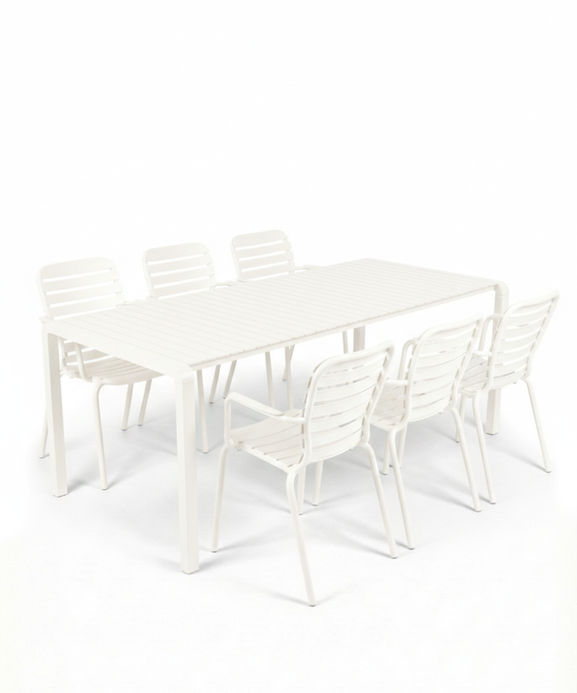 Set Garden Table Vondel 214 + 6 Armchair Vondel White