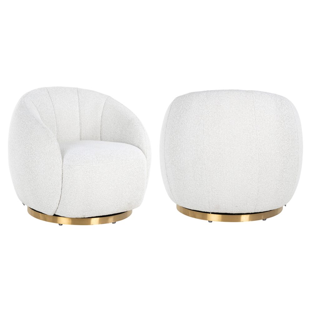 Lounge stoel Jago white bouclé swivel