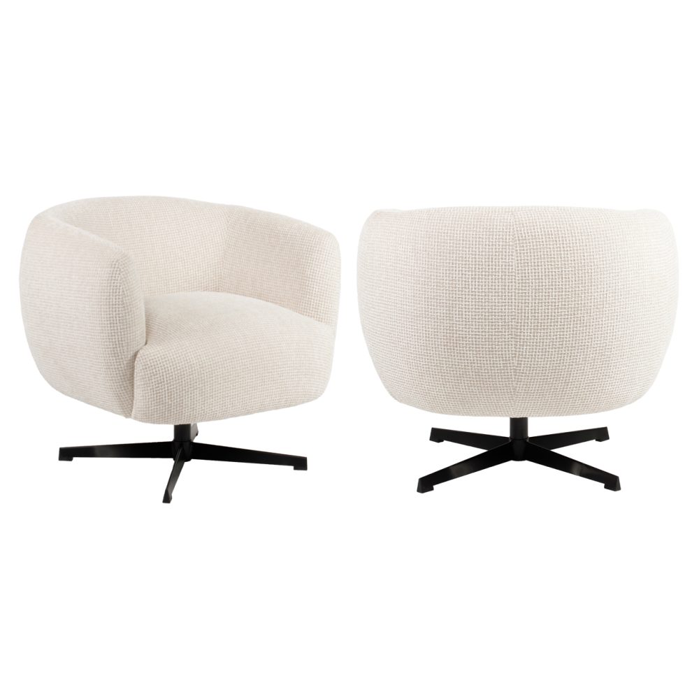 Lounge stoel Estelle beige blockweave swivel