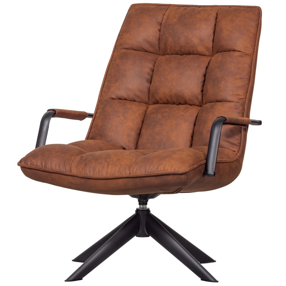 JOUKE DRAAIFAUTEUIL MET ARMLEUNING LEERLOOK COGNAC [fsc]