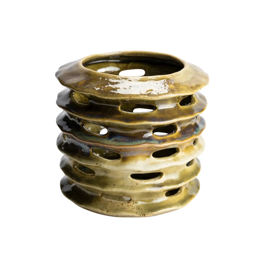 Waxinelichthouder Platax 16x15,5 cm - donkergroen