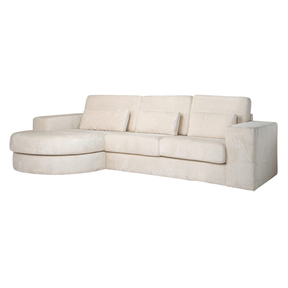 Bank Felix white chenille 2,5-seater + lounge round left