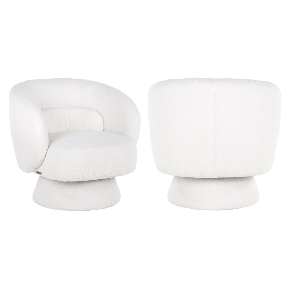 Lounge stoel Senna white furry swivel