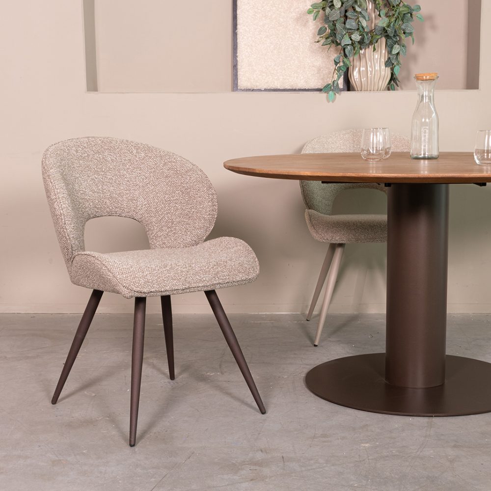 Eetkamerstoel Sakura - Mushroom - Royal Boucle - Brons Metalen Frame