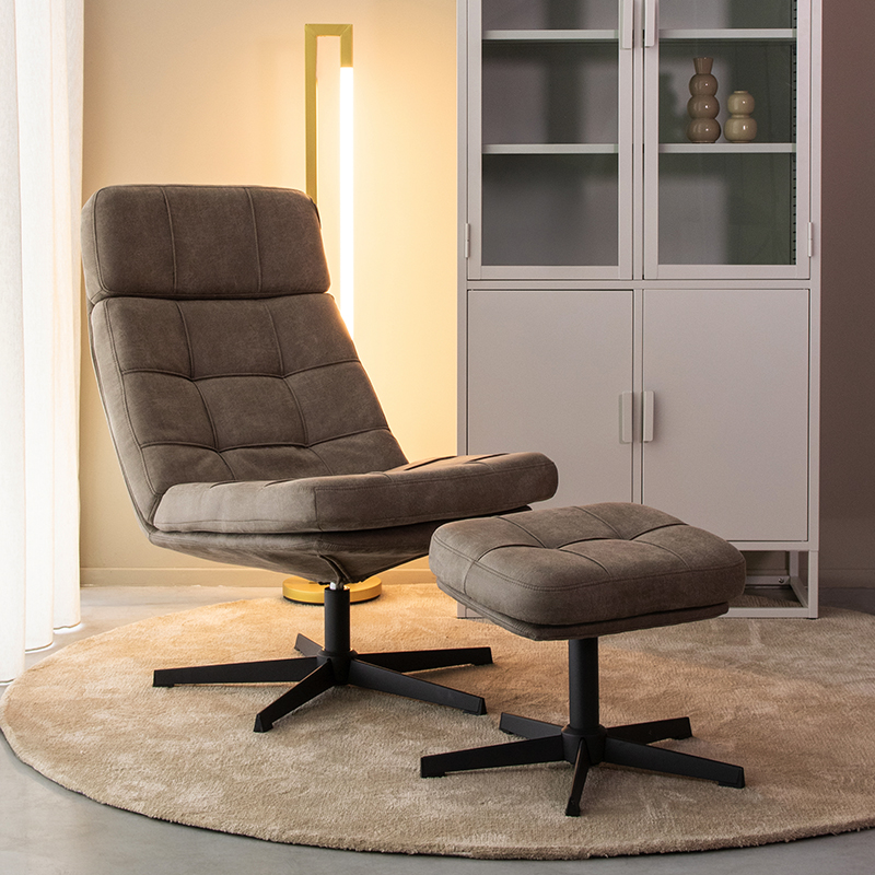 Fauteuil Alvar - Taupe - Micro Suede - Incl. Hocker