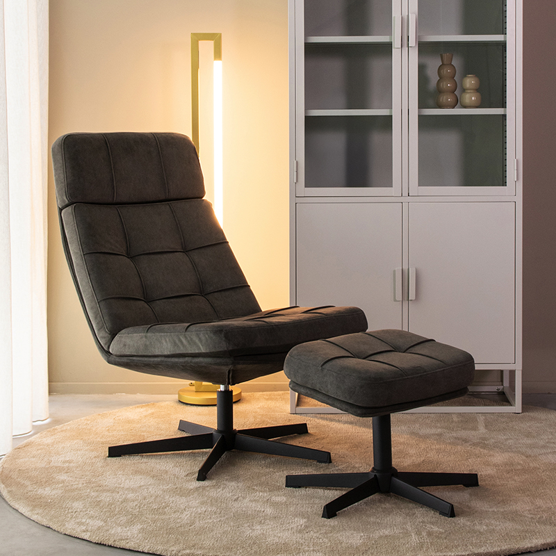 Fauteuil Alvar - Antraciet - Cosmo - Incl. Hocker