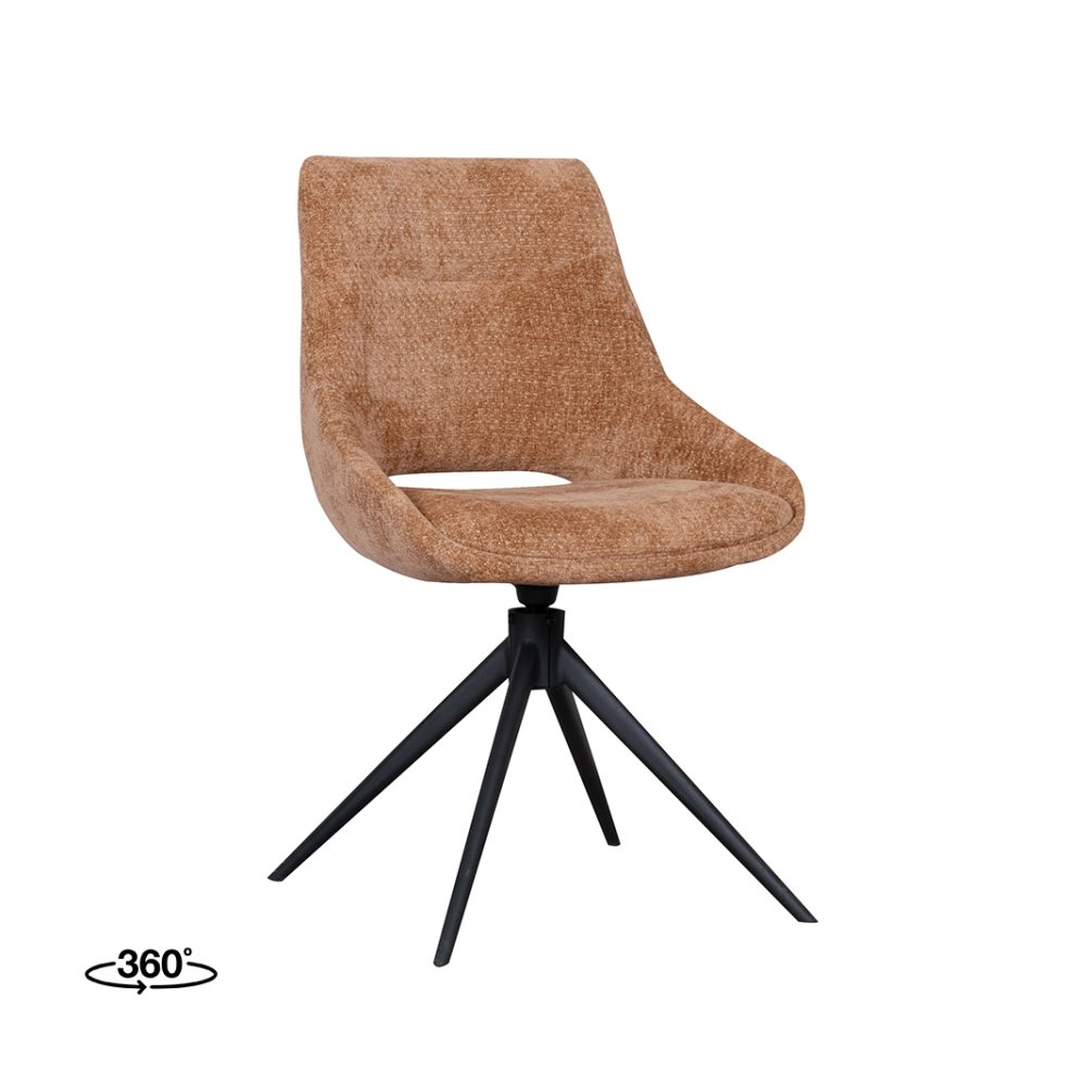 Eetkamerstoel Marlow - Cognac - Elite - Zwart Metalen Frame