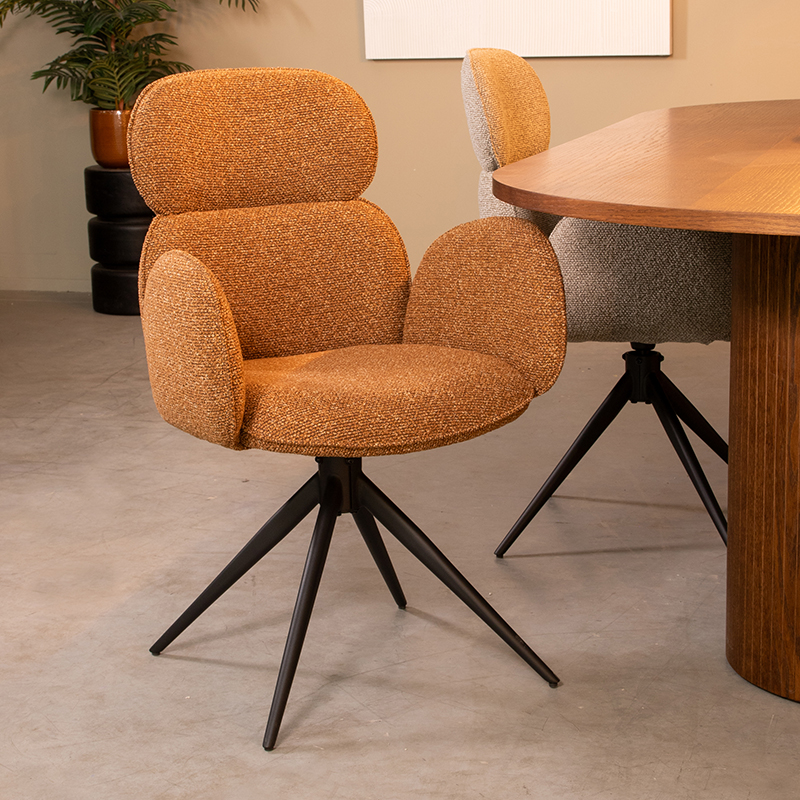 Eetkamerstoel Vidar - Coral - Royal Boucle - Zwart Metalen Frame