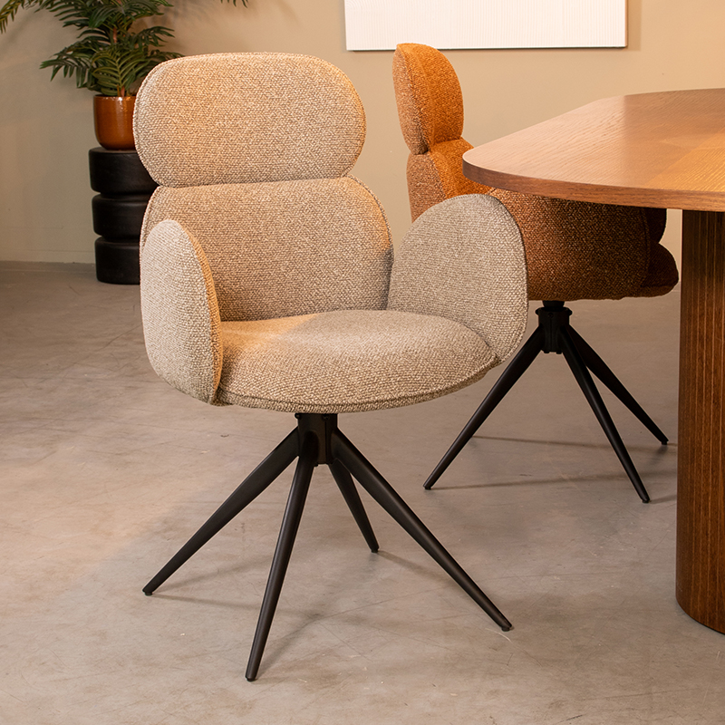 Eetkamerstoel Vidar - Mushroom - Royal Boucle - Zwart Metalen Frame