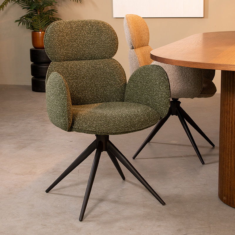 Eetkamerstoel Vidar - Forest - Royal Boucle - Zwart Metalen Frame