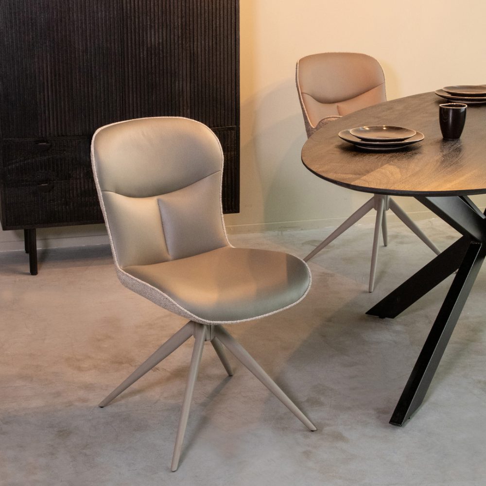 Eetkamerstoel Thorben - Forest - Microvezel - Taupe Metalen Frame