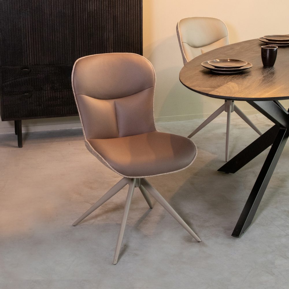Eetkamerstoel Thorben - Bruin - Microvezel - Taupe Metalen Frame
