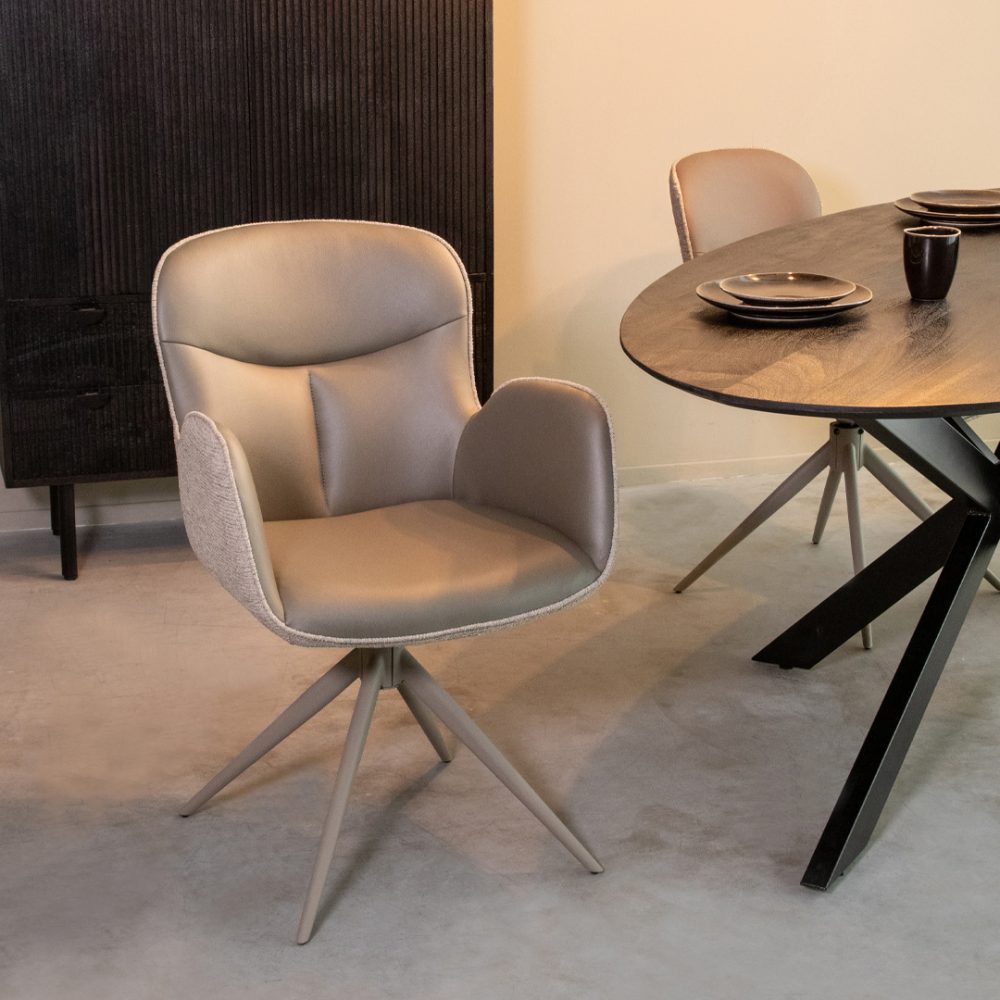 Eetkamerstoel Lasse - Forest - Microvezel - Taupe Metalen Frame