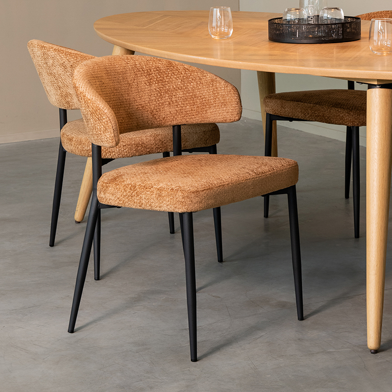 Eetkamerstoel Bliss - Cognac - Elite - Zwart Metalen Frame