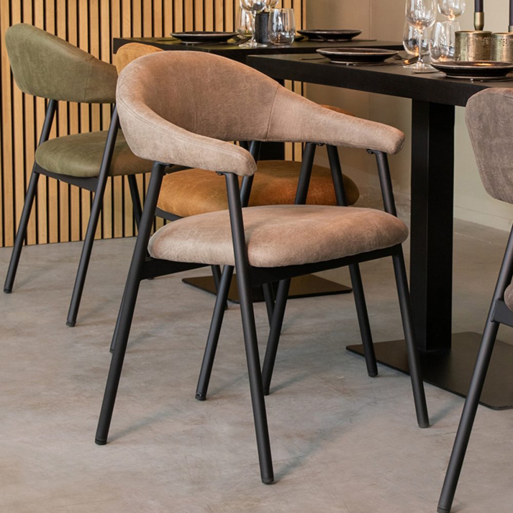 Eetkamerstoel Amaze - Taupe - Micro Suede - Zwart Metalen Frame