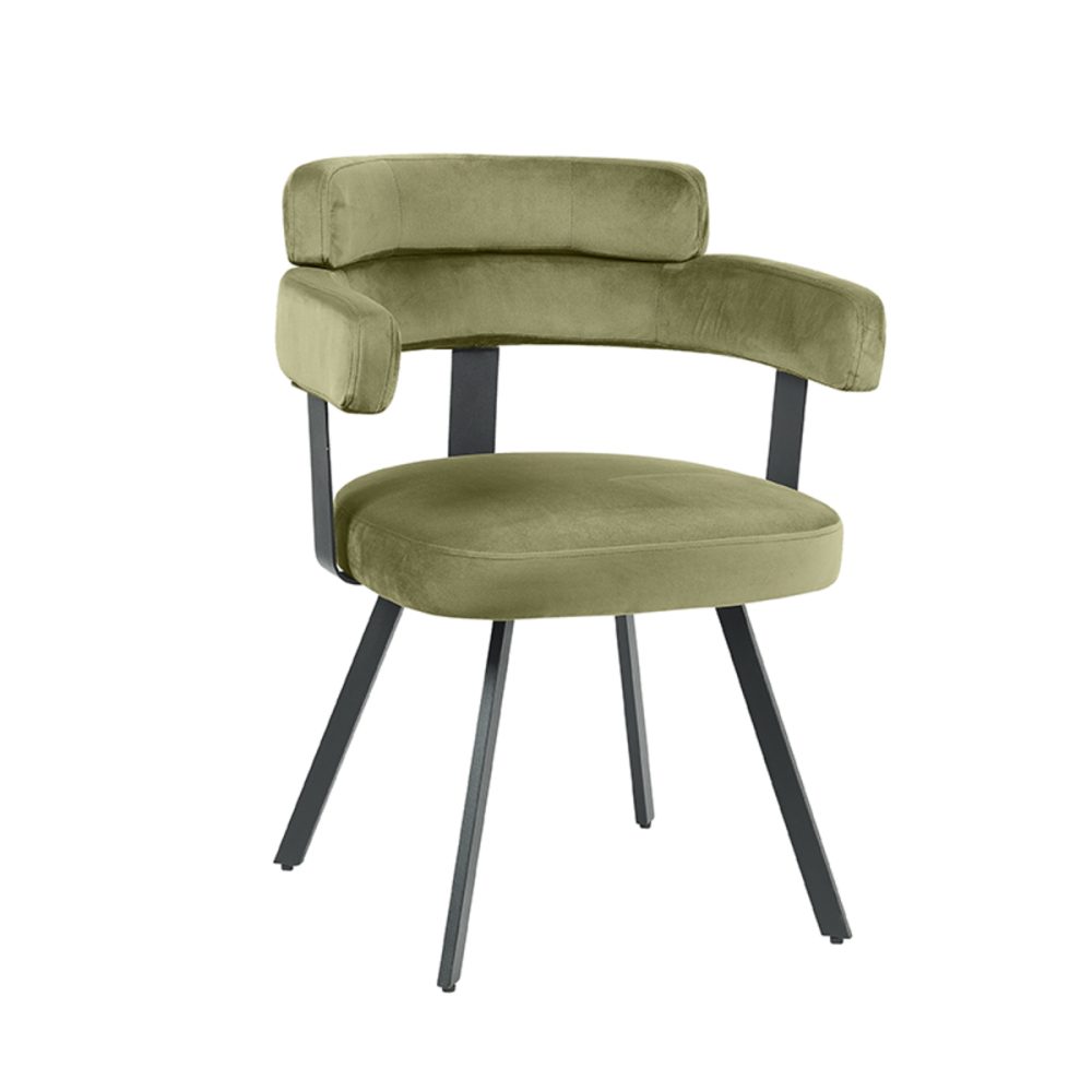 Eetkamerstoel Bardio - Hunter - Fluweel - Zwart Metalen Frame