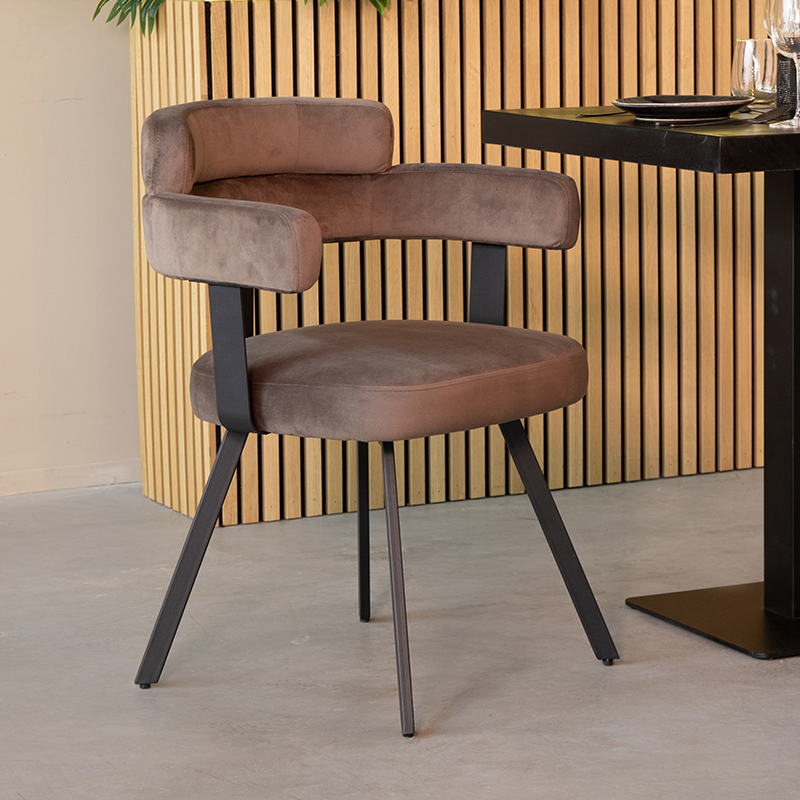 Eetkamerstoel Bardio - Taupe - Fluweel - Zwart Metalen Frame