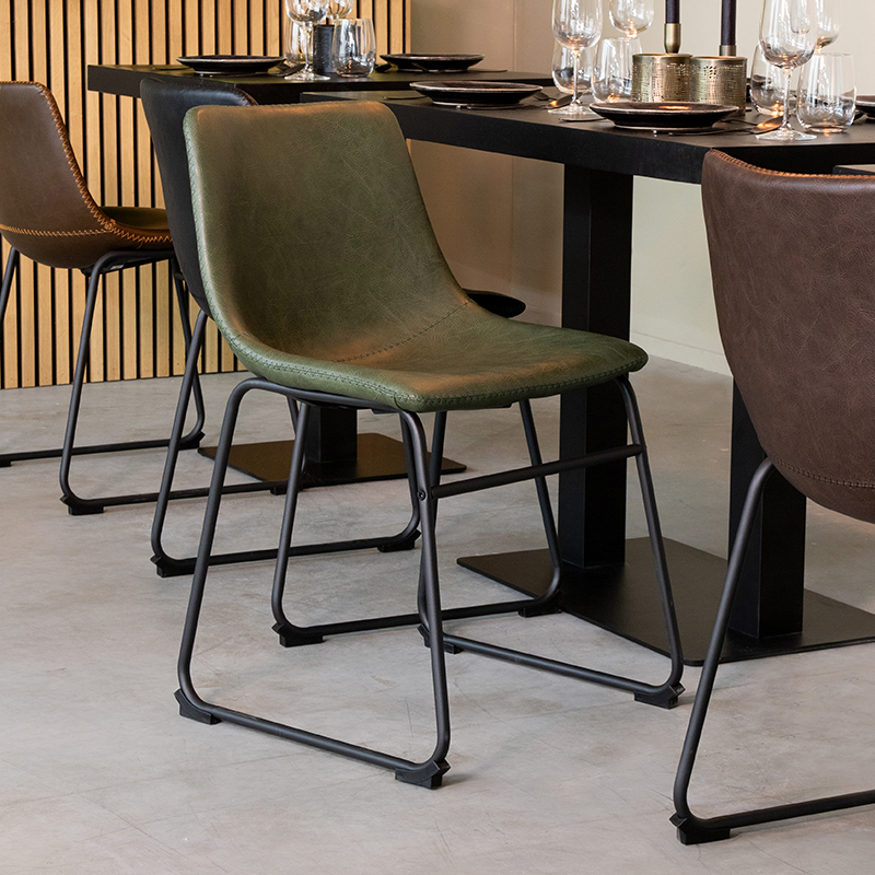 Eetkamerstoel Risto - Hunter - Kunstleder - Zwart Metalen Frame