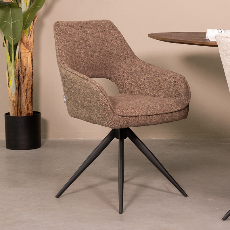 Eetkamerstoel Finley - Bruin - Boucle - Zwart Metalen Frame