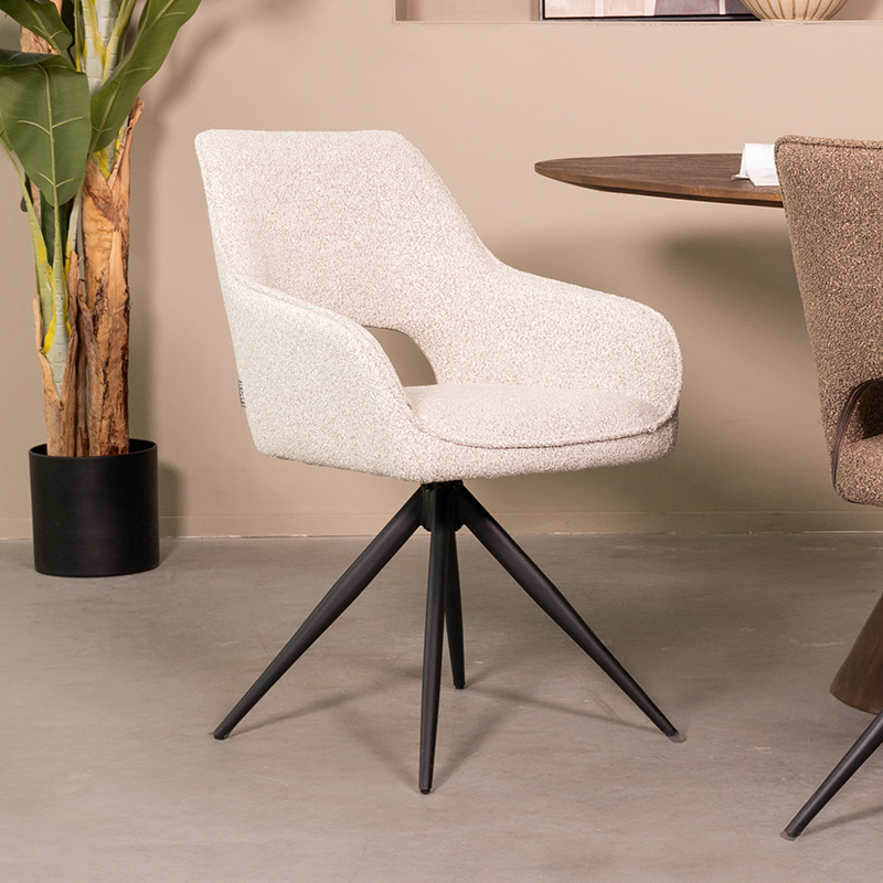 Eetkamerstoel Finley - Champagne - Boucle - Zwart Metalen Frame