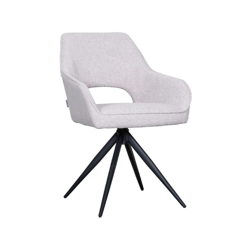 Eetkamerstoel Finley - Naturel - Boucle - Zwart Metalen Frame