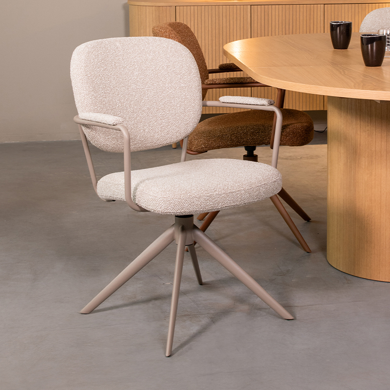 Eetkamerstoel Basel - Naturel - Royal Boucle - Taupe Metalen Frame