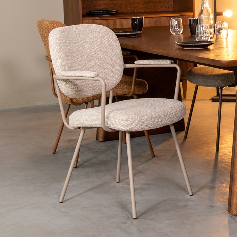 Eetkamerstoel Lausanne - Naturel - Royal Boucle - Taupe Metalen Frame