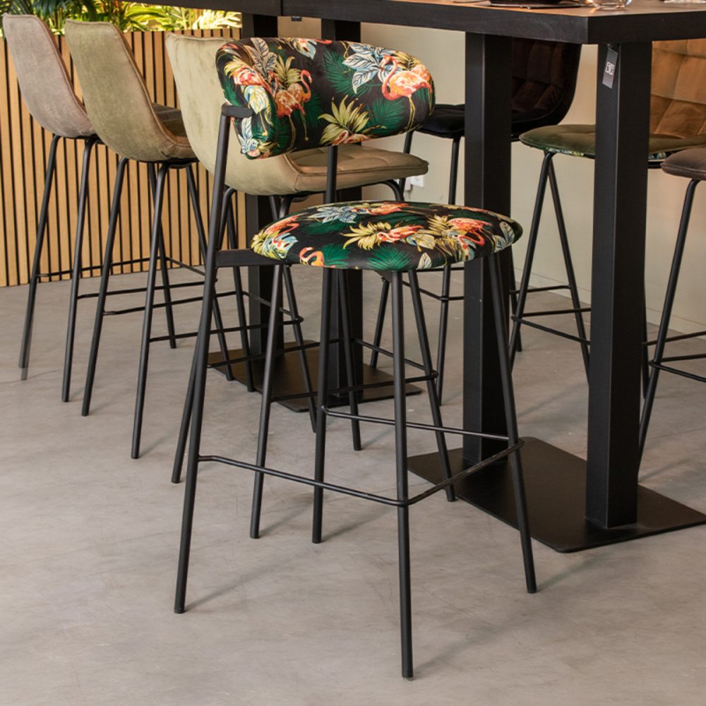 Eetkamerstoel Ferry - Printed Flamingo - Fluweel - Hoog