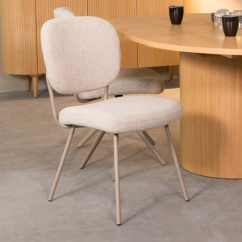 Eetkamerstoel Singapore - Naturel - Royal Boucle - Taupe Metalen Frame