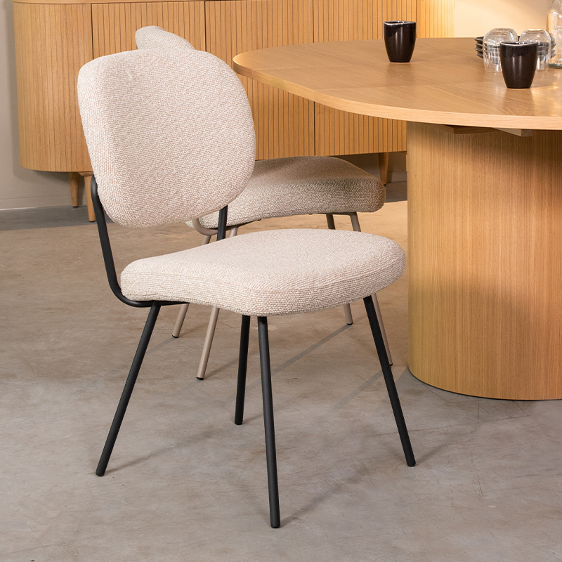 Eetkamerstoel Singapore - Naturel - Royal Boucle - Zwart Metalen Frame