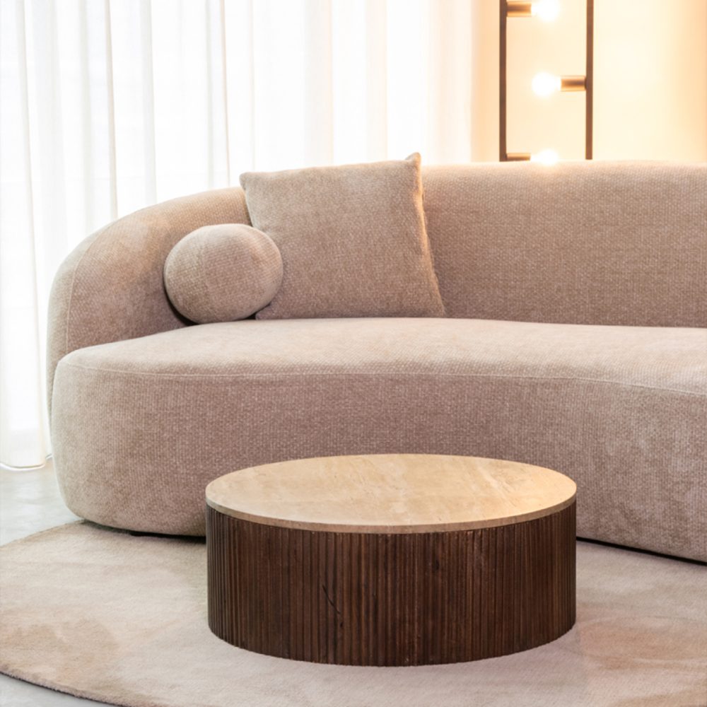 Salontafel Ribble - Espresso - Travertin - 70 cm - Rond