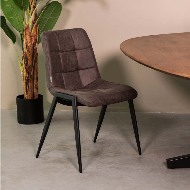 Eetkamerstoel Noor - Antraciet - Micro Suede - Zwart Metalen Frame