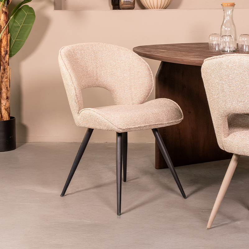 Eetkamerstoel Sakura - Naturel - Royal Boucle - Zwart Metalen Frame