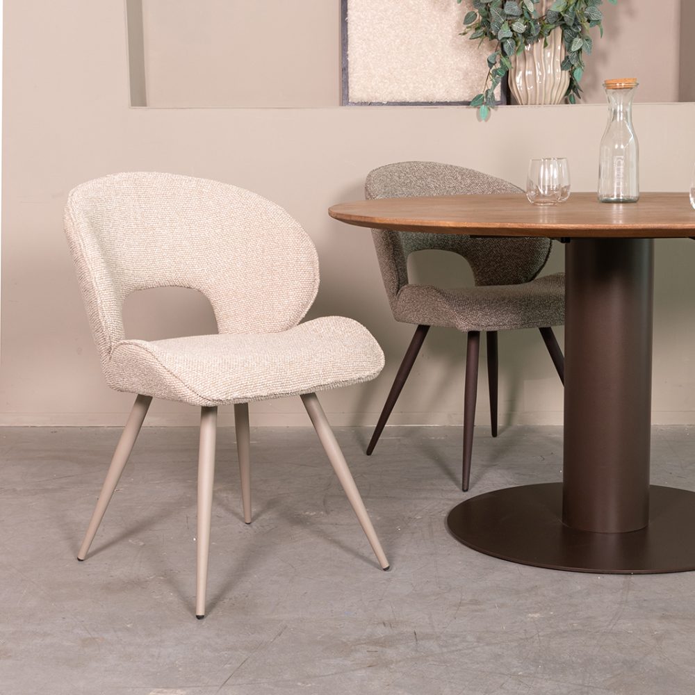Eetkamerstoel Sakura - Naturel - Royal Boucle - Taupe Metalen Frame