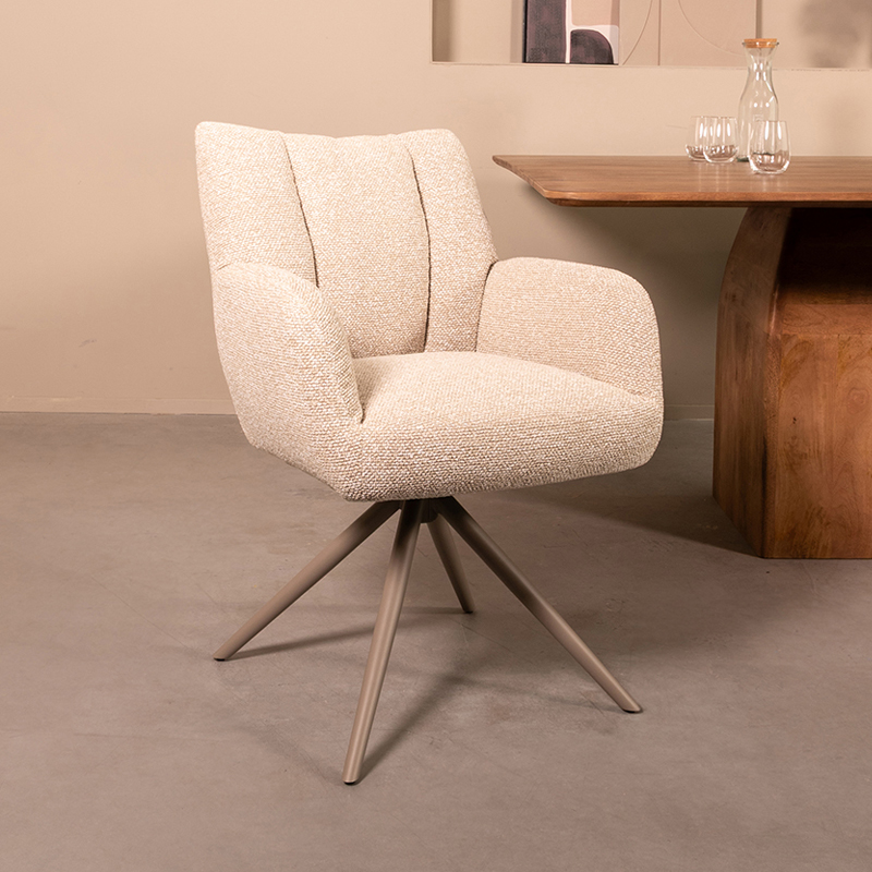 Eetkamerstoel Padua - Naturel - Royal Boucle - Taupe Metalen Frame