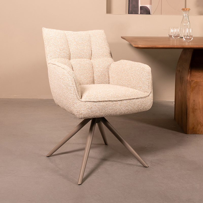 Eetkamerstoel Amalfi - Naturel - Royal Boucle - Taupe Metalen Frame