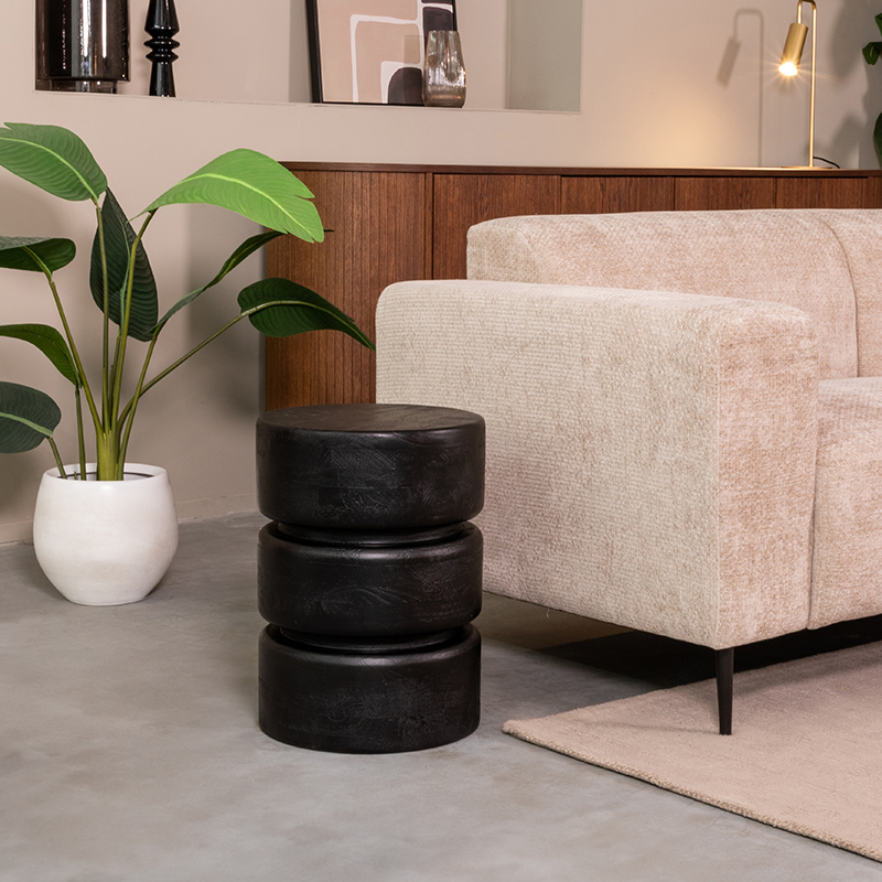 Bijzettafel Milly - Zwart - Mangohout - 35 cm - Rond