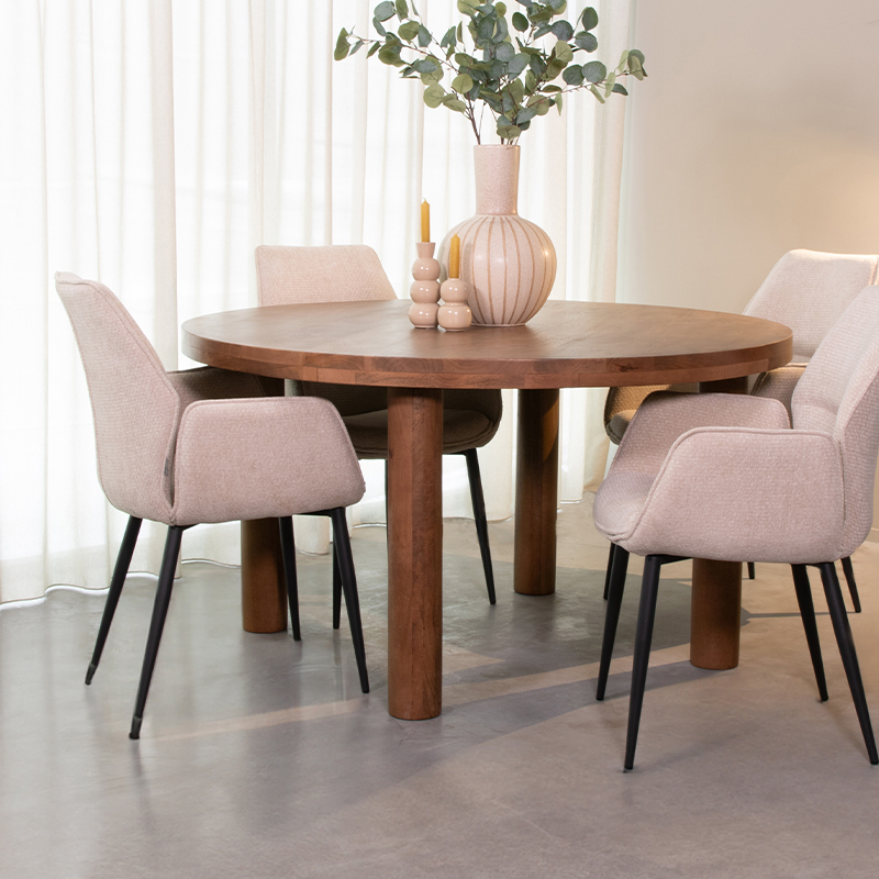 Eetkamertafel Elly - Nature Smooth - Mangohout - 140 cm - Rond