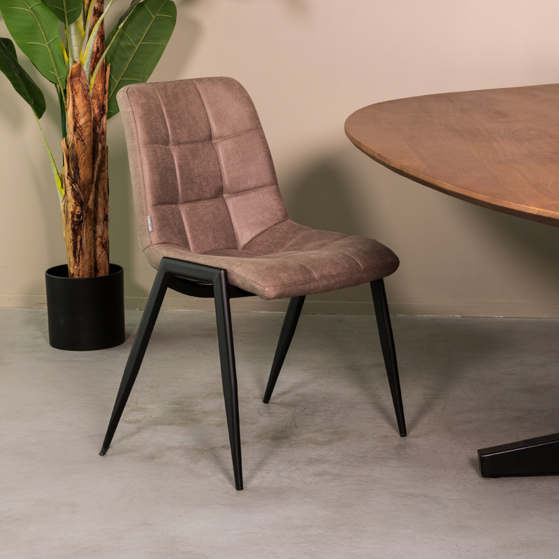 Eetkamerstoel Noor - Taupe - Micro Suede - Zwart Metalen Frame
