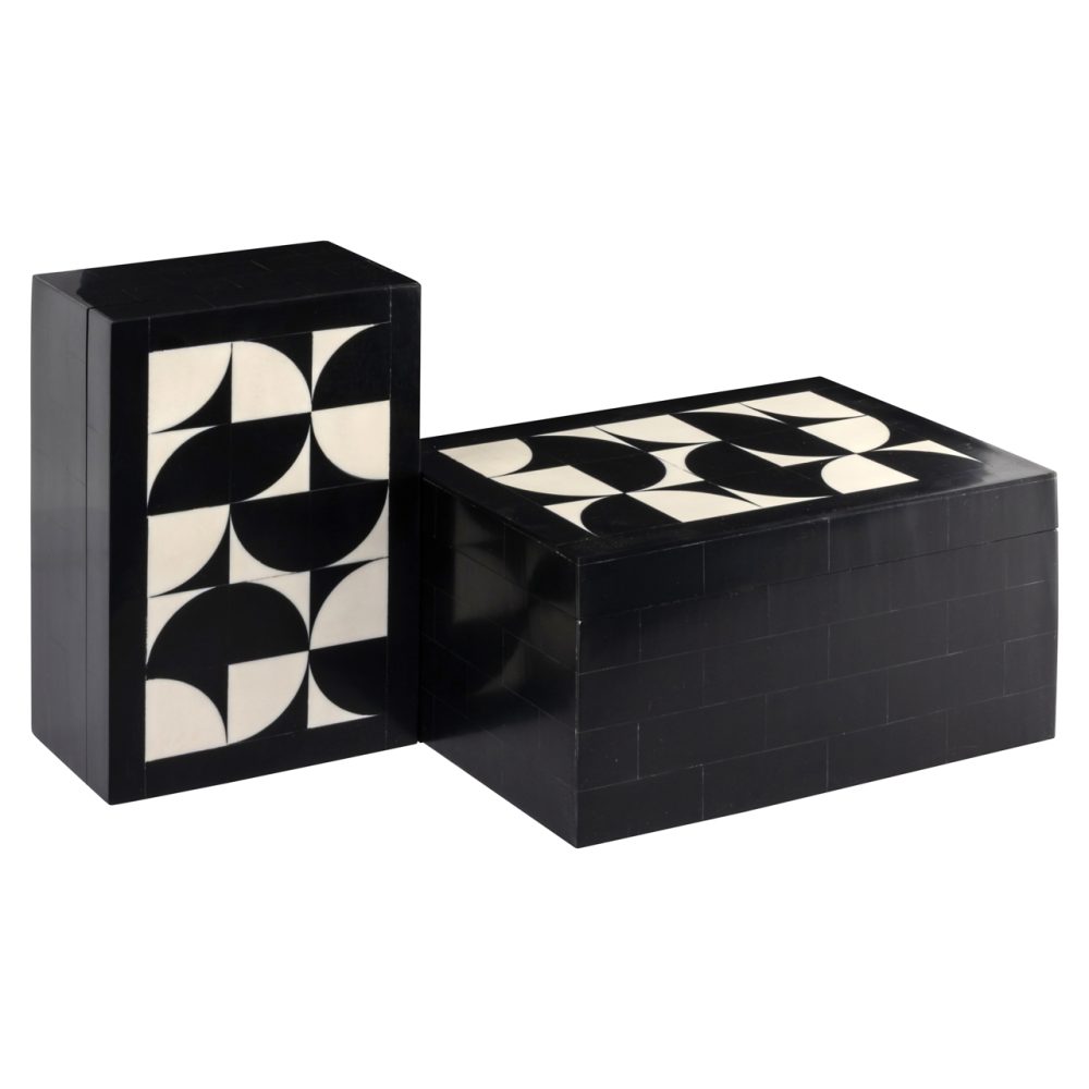 Opbergdoos Rae black/white (Set of 2)