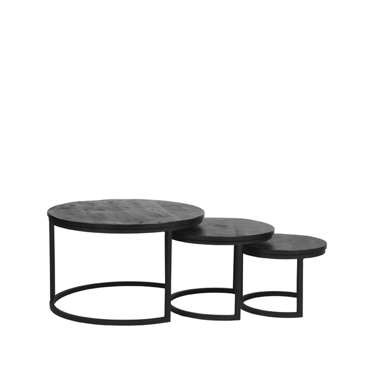 Salontafel Set Triplet - Zwart - Mangohout - 60 cm - Rond
