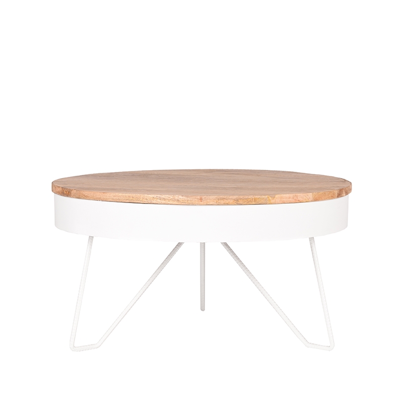 Salontafel Saran - Wit - Mangohout - 80 cm - Rond