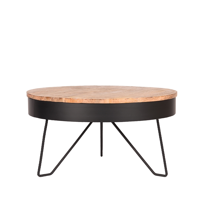 Salontafel Saran - Zwart - Mangohout - 80 cm - Rond