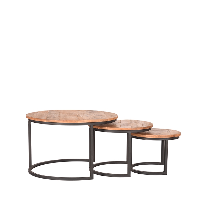Salontafel Set Triplet - Rough - Mangohout - 60 cm - Rond
